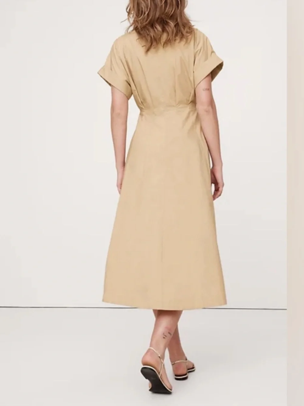 Banana Republic Cotton Poplin Shirt Dress Sandstone Midi Fit Flare 8 - Picture 10 of 10